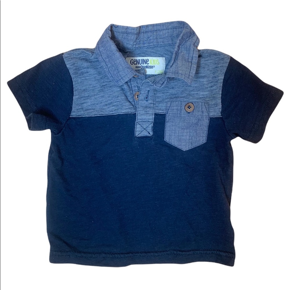 Oshkosh Navy Blue Polo Pocket Tee Colour Block Baby Size 12M